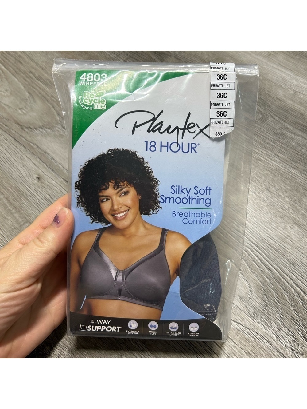 Playtex 18-Hour Silky Soft Smoothing Bra Dark Gray Private Jet Size 36C NEW